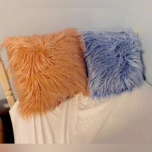 TWO FLUFFY PILLOWS - pink and blue